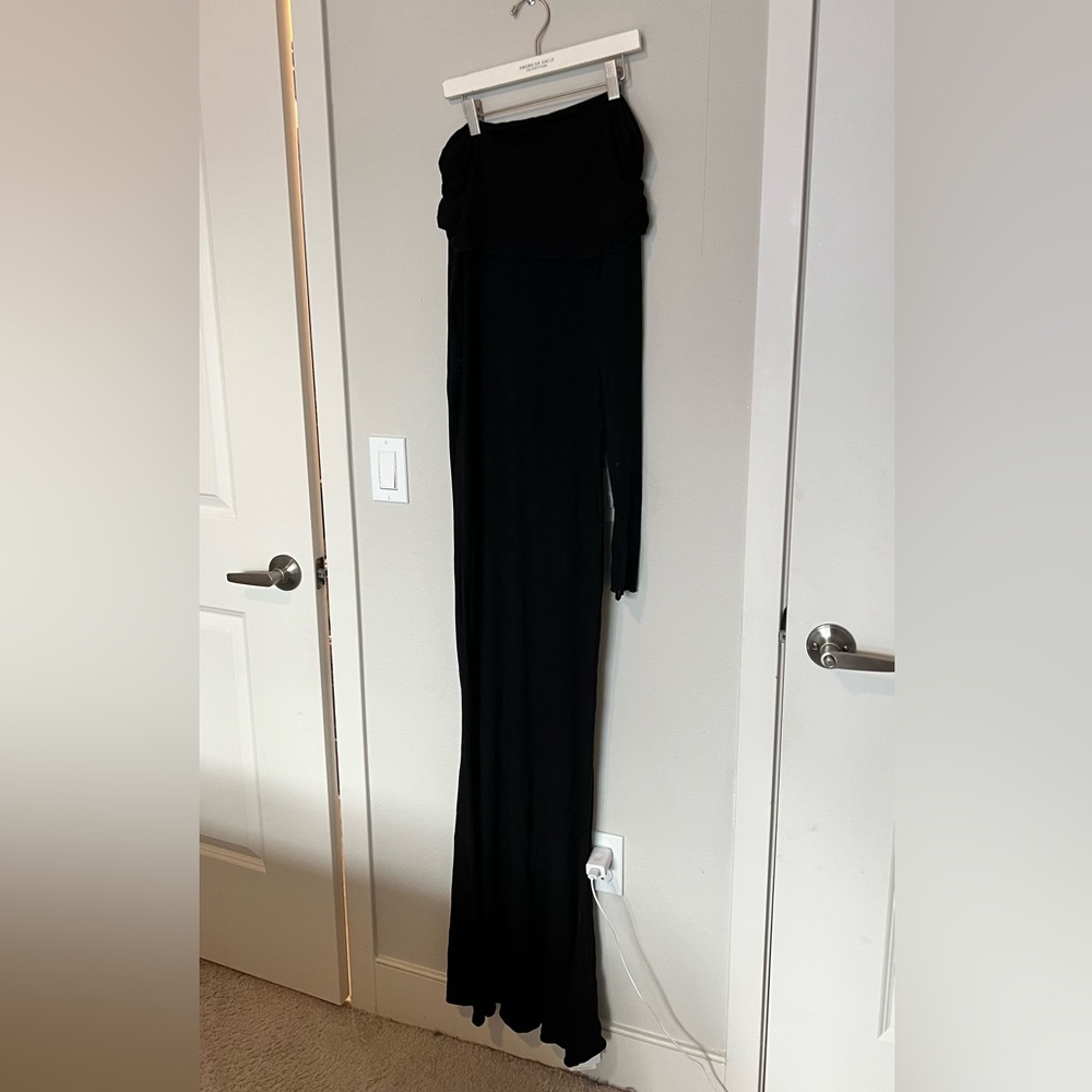 NEW Commense Overfold Off-Shoulder Mesh Long Sleeve Long Dress - BLACK